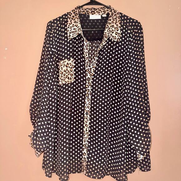 Belle Kim Gravel Women's Button Down Cheetah Print Blouse Top - Size 1X - Picture 1 of 9